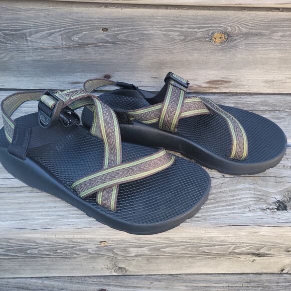 Chaco Z Cloud Sandals Men Size 11 Hiking Strappy Shoe Green Brown Walking Vibram - Picture 1 of 7